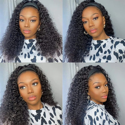 Curly Headband Wig Human Hair Kinky Curly 250 Density