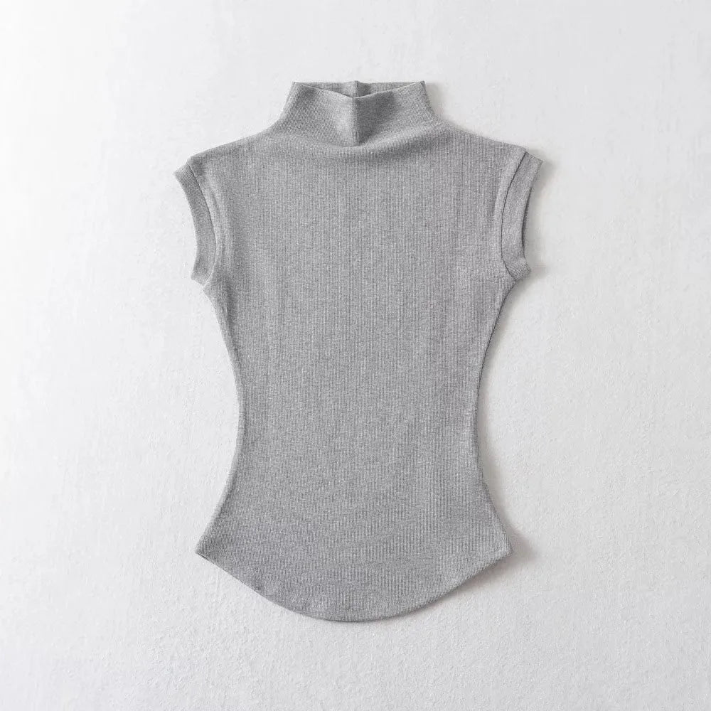 Women Summer Turtleneck Sleeveless Slim Fit Top