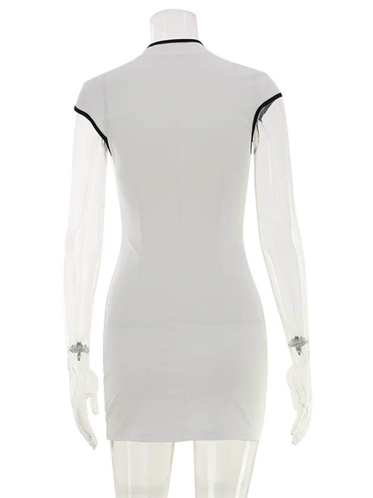 Huhugirl Color Block Hollow Out Mini Dress for Women