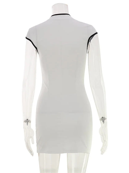 Huhugirl Color Block Hollow Out Mini Dress for Women