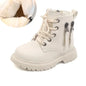 Burgundy PU Leather Ankle Boots for Kids