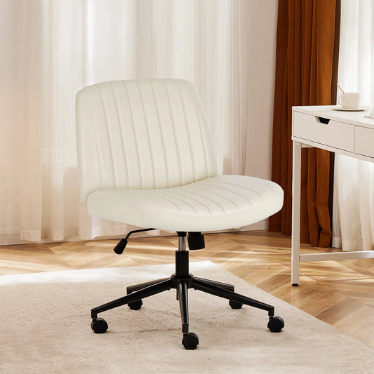 JHK Armless PU Leather Office Chair with Wheels