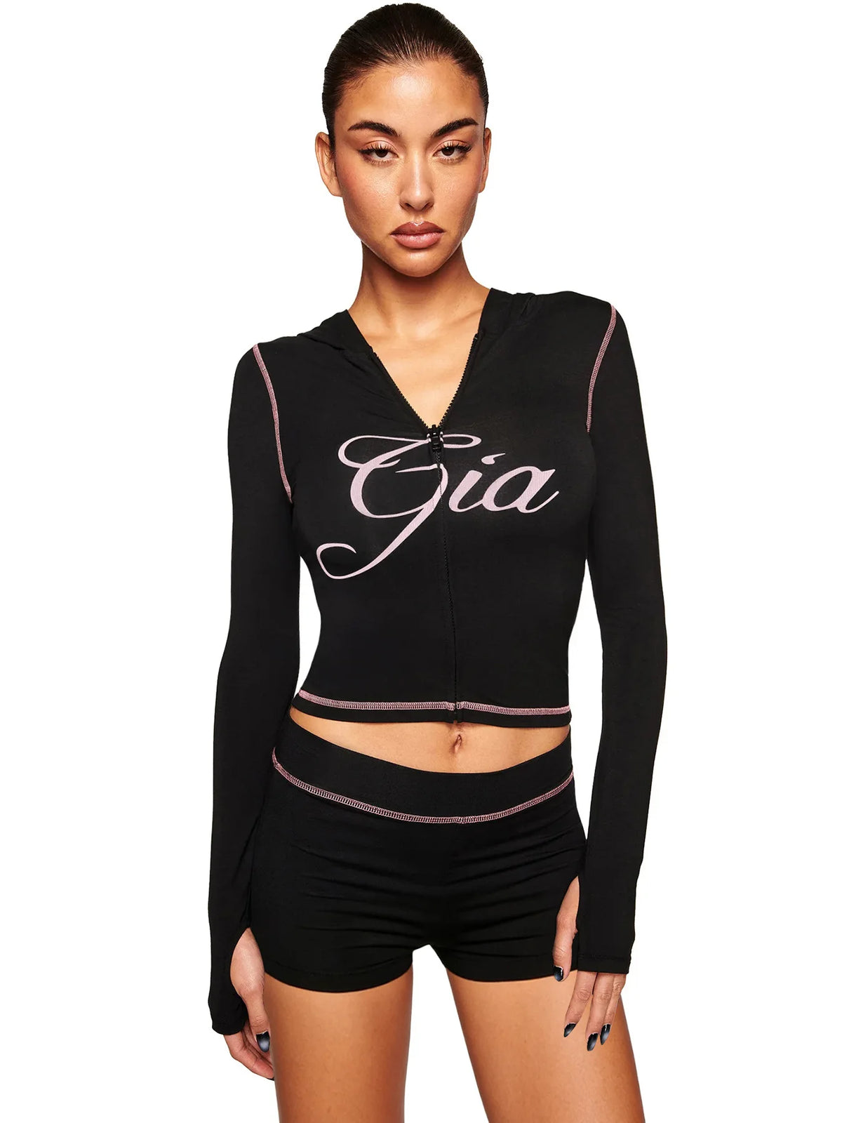 Joskaa Dot Print Tracksuit Set Women Long Sleeve Crop Top