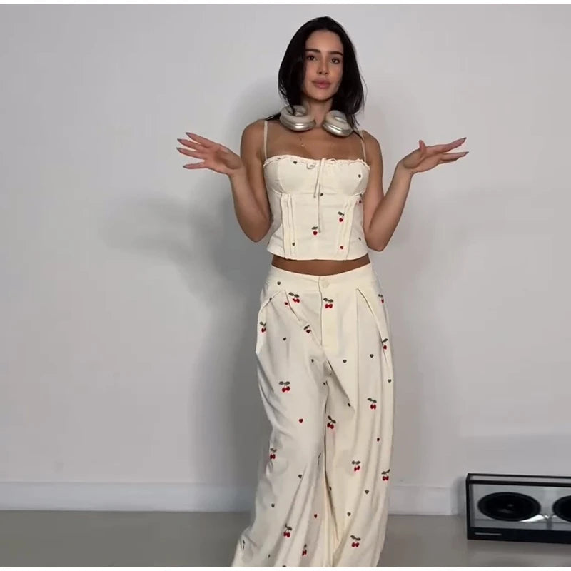 Corset Cami Two Piece Set with Pleated Wide Leg Pants