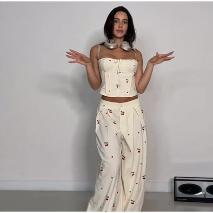 Corset Cami Two Piece Set with Pleated Wide Leg Pants