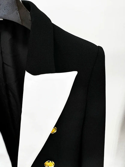 Slim Fitting Color Block Blazer with Rose Metal Buttons