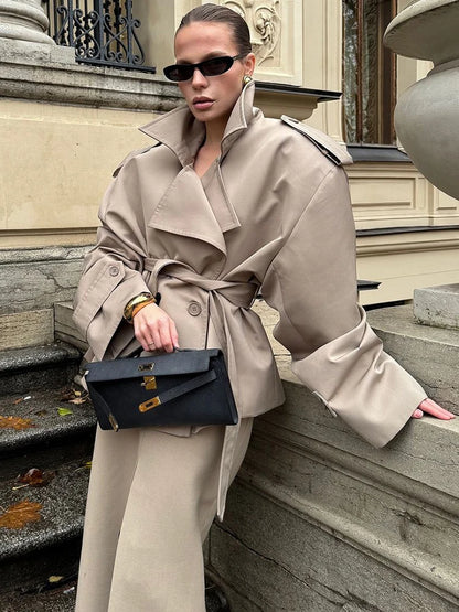 Women's Windproof Trench Coat Loose Fit Overcoat