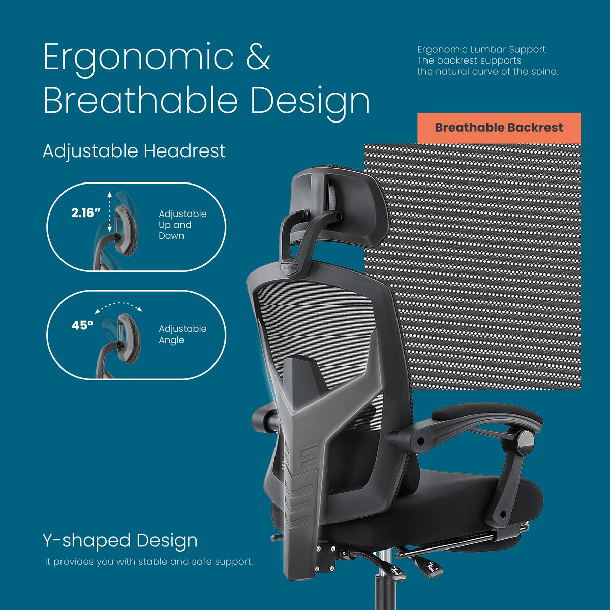 MCQ High Back Ergonomic Gaming Office Chair with Lumbar Support