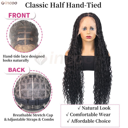 Boho Box Braided Curly Hair Full Lace Wig Burgundy