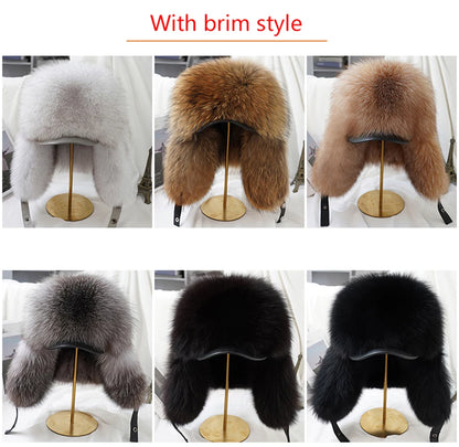 Men's Real Silver Fox Fur Bomber Hat
