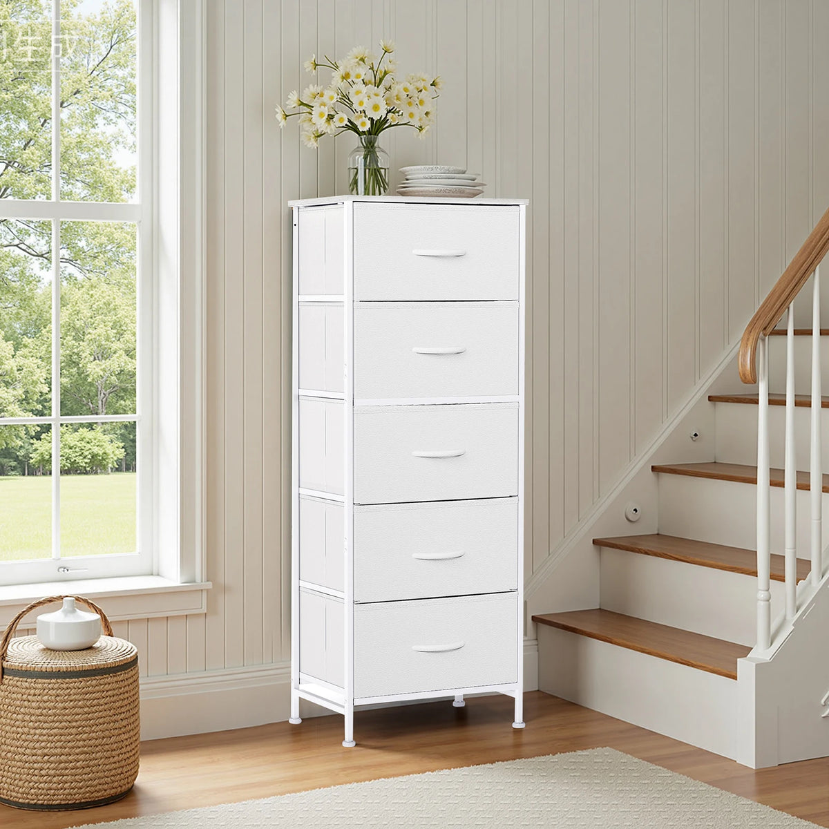 JHK 48 Inch Modern Dresser with 5 Fabric Drawers