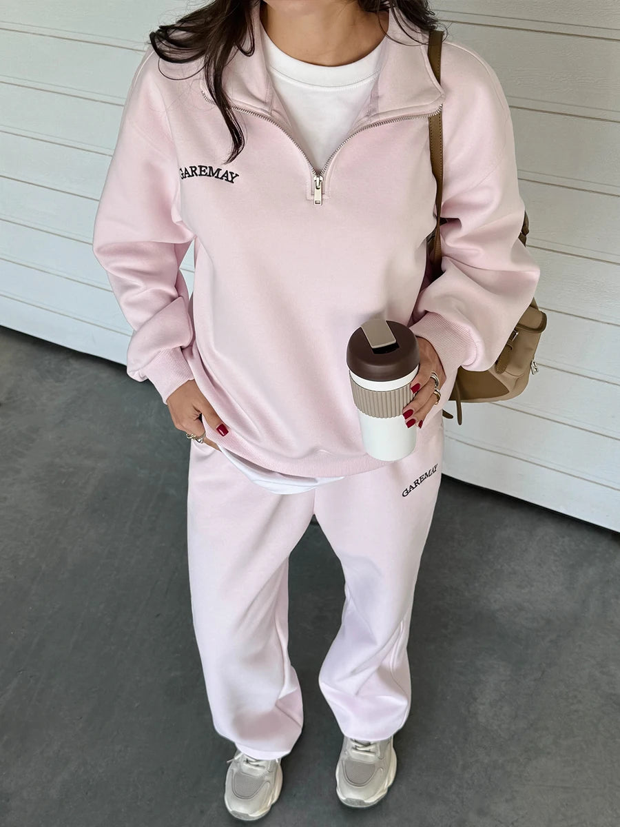 Cotton Pink Women's Tracksuit with Zipper
