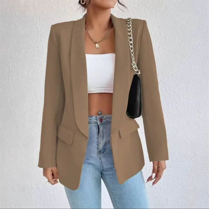 Solid Polyester Cotton Long Sleeve Women's Blazer