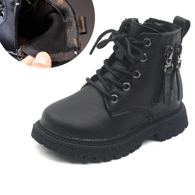 Burgundy PU Leather Ankle Boots for Kids