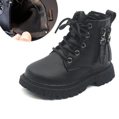 Burgundy PU Leather Ankle Boots for Kids