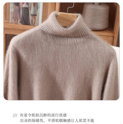 Mink Fur High Collar Pullover Sweater for Women