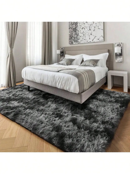 Black Plush Long-Pile Carpet, Soft Non-Slip Rug