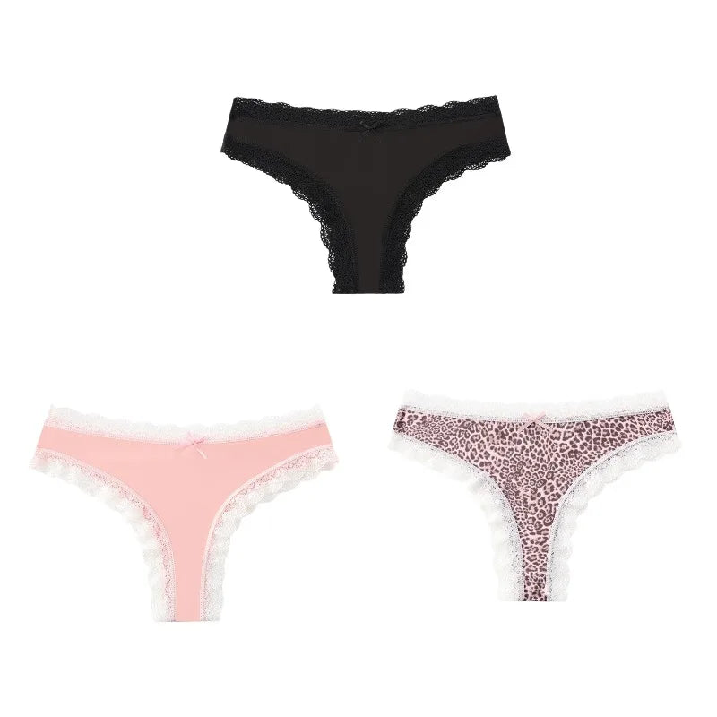 BZEL Women Lace Thong Panties Low-Waist G-String Leopard