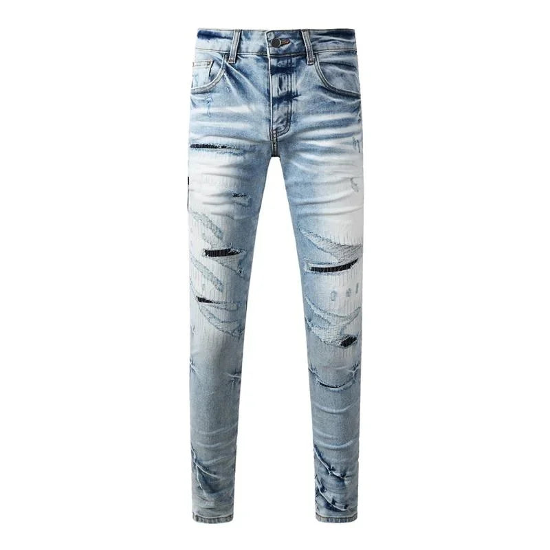 Men's Retro Wash Low Rise Elastic Skinny Denim Jeans