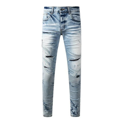 Men's Retro Wash Low Rise Elastic Skinny Denim Jeans