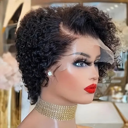 Pixie Cut Curly Lace Front Wig Natural Black 6 Inch