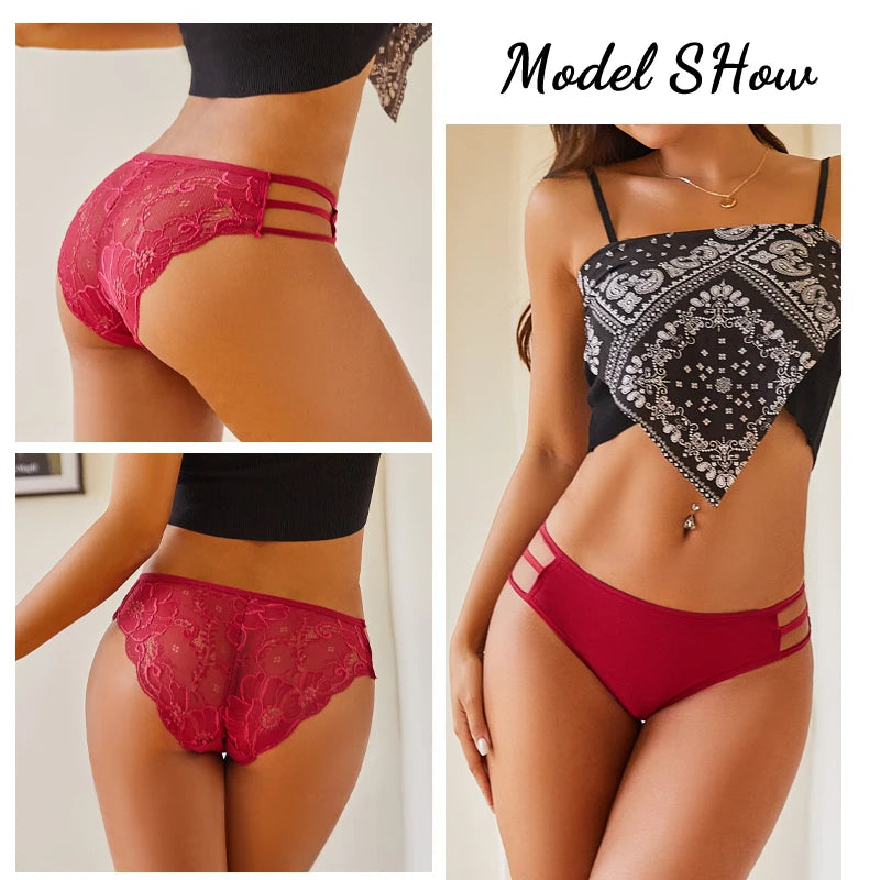 3PC Set Women's Floral Lace Low Rise Briefs