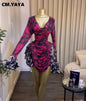 Women Tie Dye Print V-Neck Bodycon Dress