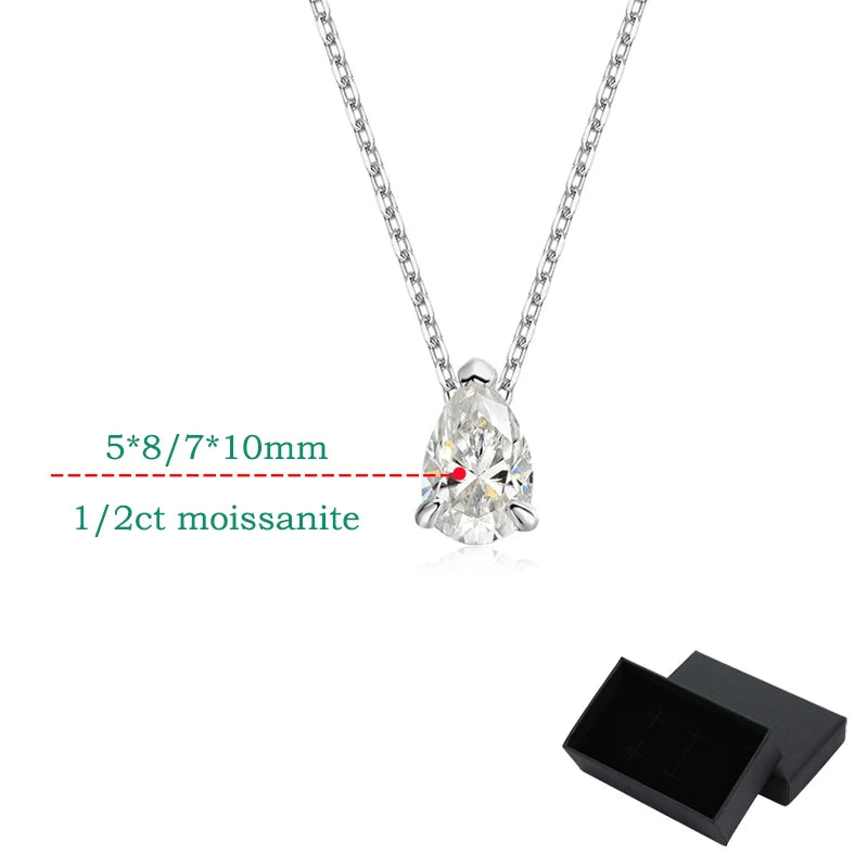 Smyoue Pear Cut Moissanite Necklace 925 Sterling Silver