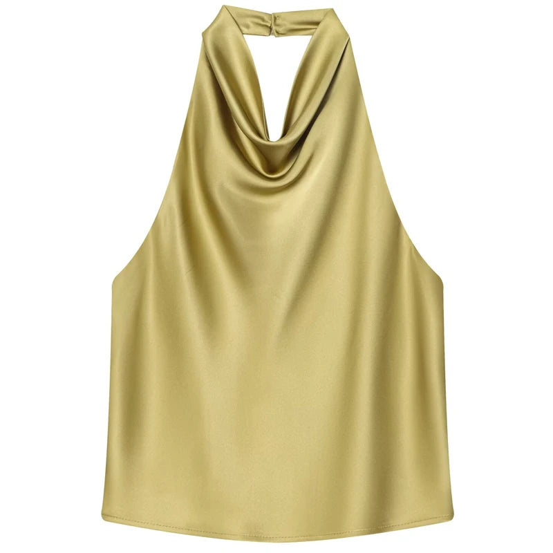 Halter Satin Backless Corset Top for Women in Yellow Pink Black
