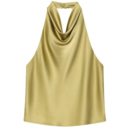Halter Satin Backless Corset Top for Women in Yellow Pink Black