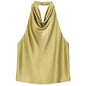 Halter Satin Backless Corset Top for Women in Yellow Pink Black