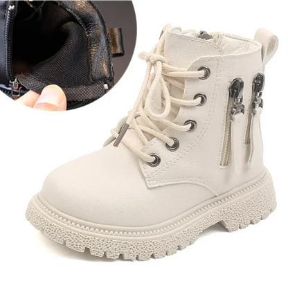 Burgundy PU Leather Ankle Boots for Kids