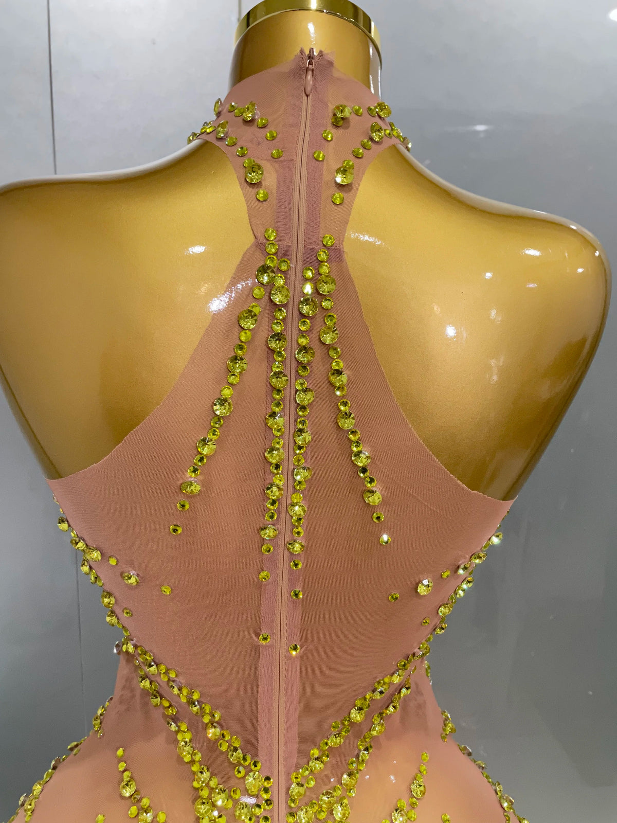 Sparkly Rhinestones Mesh See Through Dress for Women