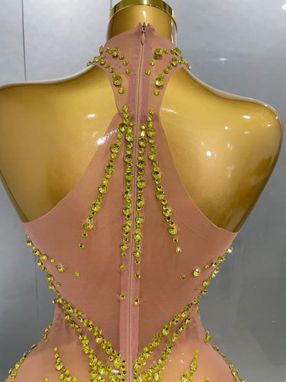 Sparkly Rhinestones Mesh See Through Dress for Women