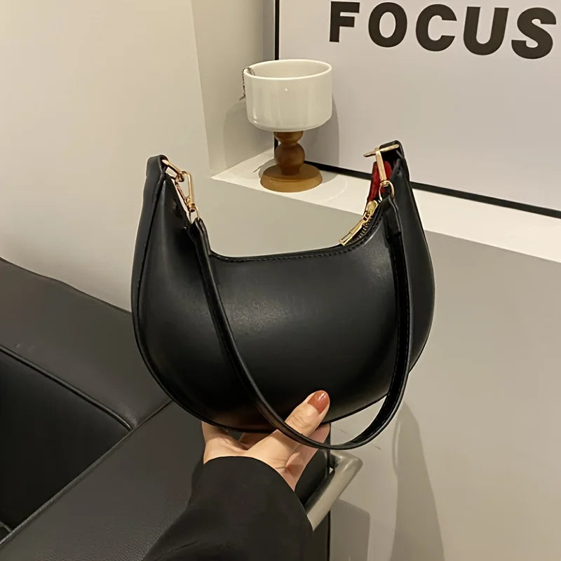 Women's Moon-shaped PU Shoulder Bag with Sequined Detail