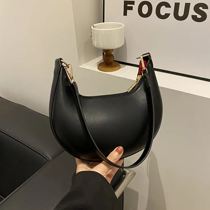 Women's Moon-shaped PU Shoulder Bag with Sequined Detail