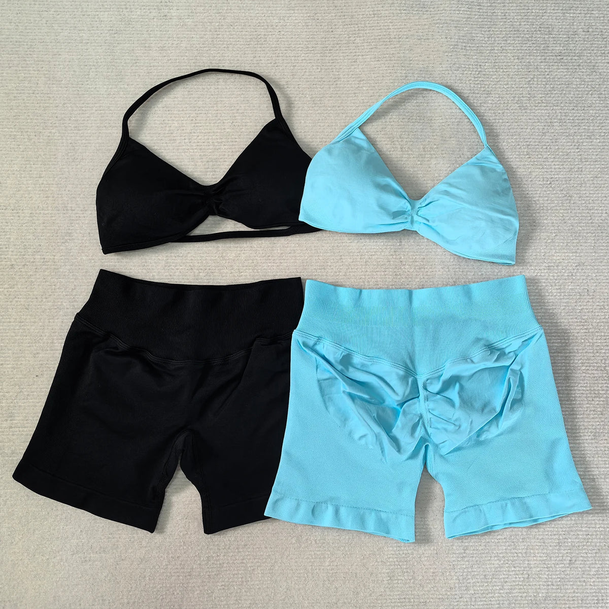 Seamless Strappy Yoga Bra and Scrunch Butt Shorts Set