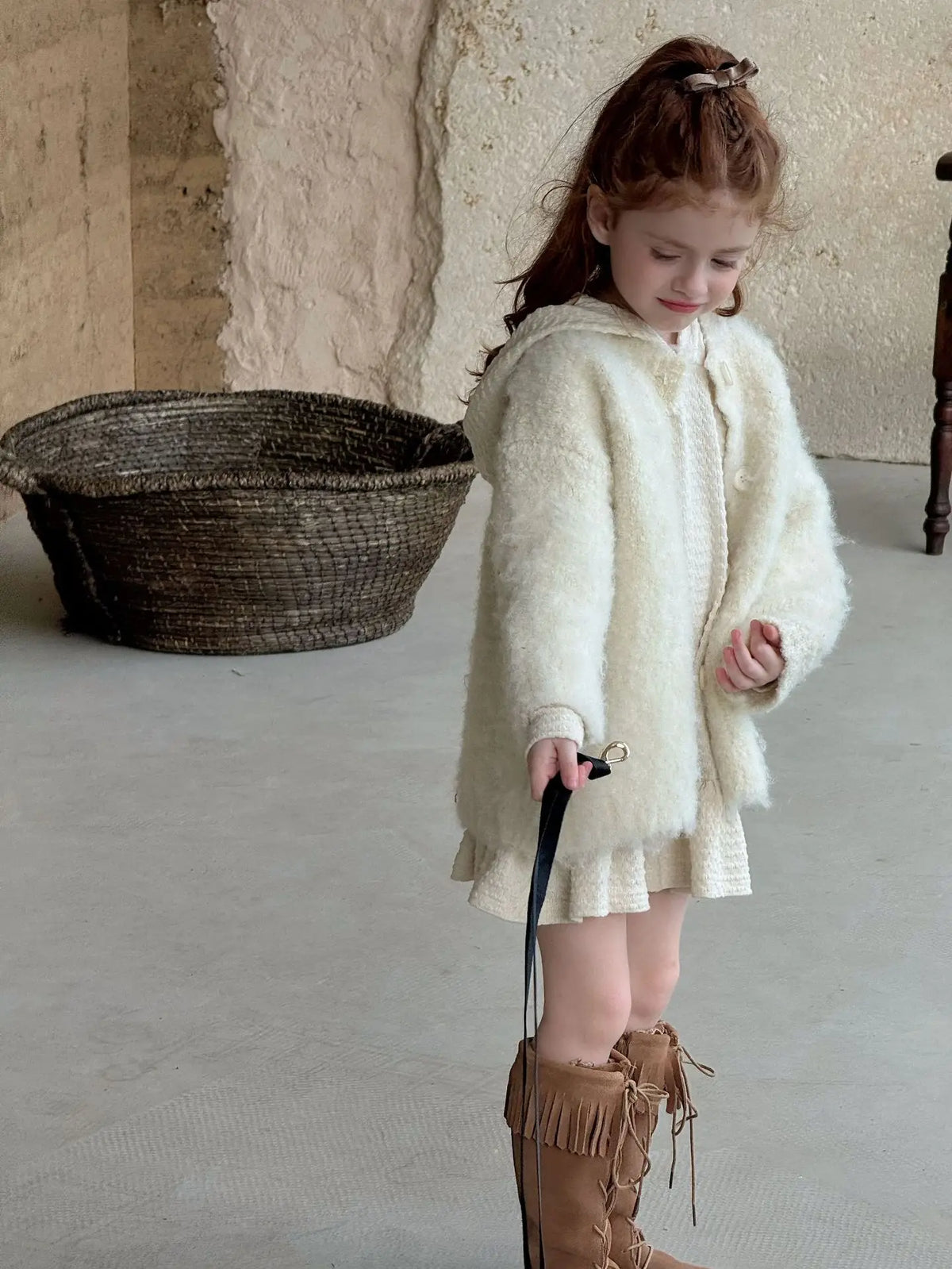 Hooded Knitted Lace Dress for Girls