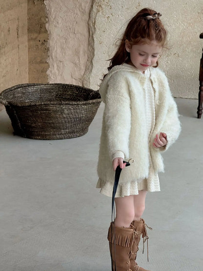 Hooded Knitted Lace Dress for Girls