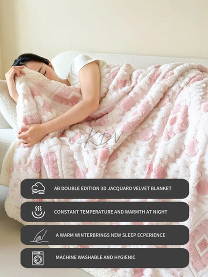 Geometric Jacquard Fleece Blanket Double Layer Taffeta