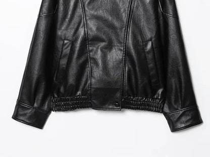 Faux Leather Oversize Bomber Jacket for Women