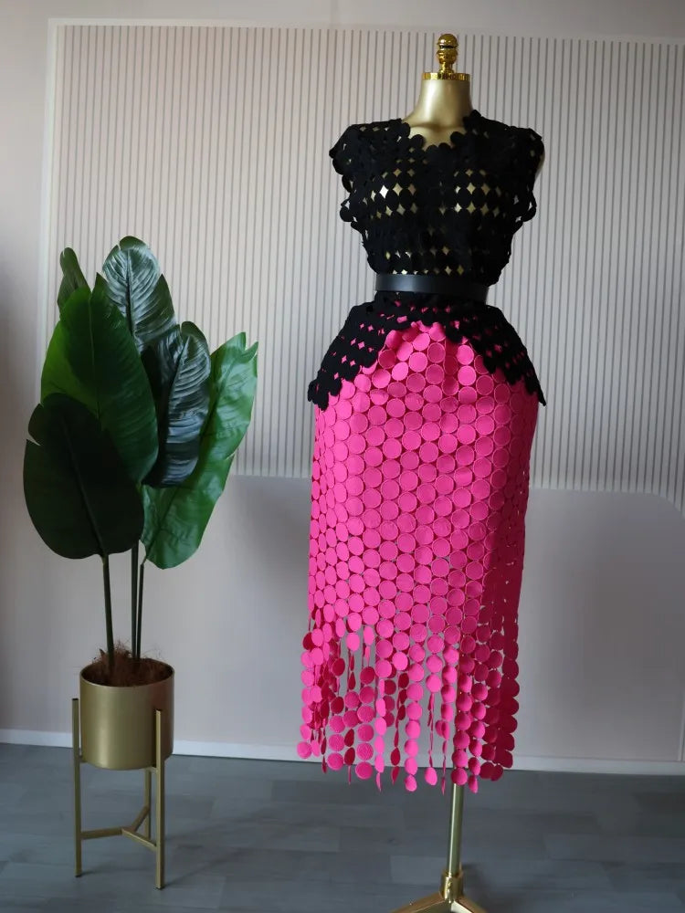 Women Cutout O-neck Crop Top and Bodycon Maxi Skirt Set