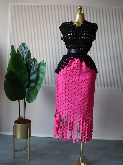 Women Cutout O-neck Crop Top and Bodycon Maxi Skirt Set