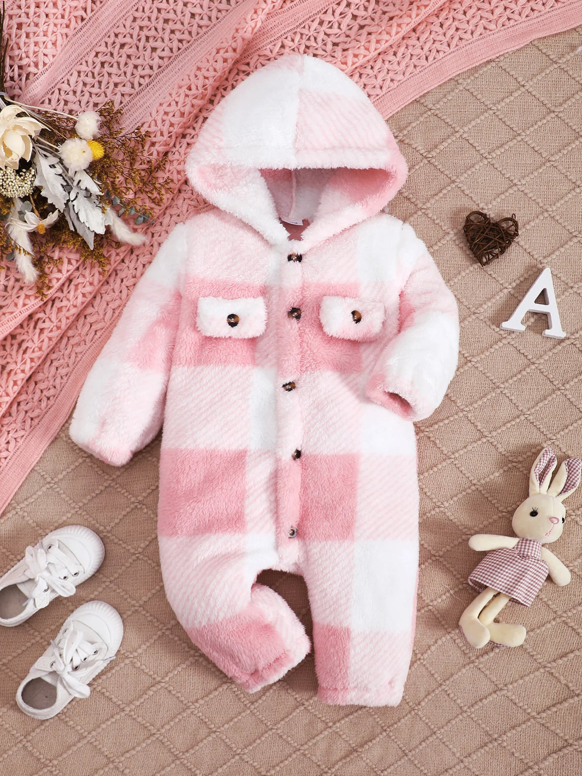 Plaid Hooded Romper for Baby Boys and Girls