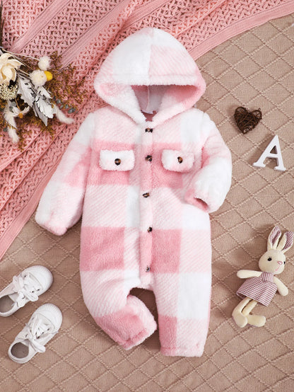 Plaid Hooded Romper for Baby Boys and Girls