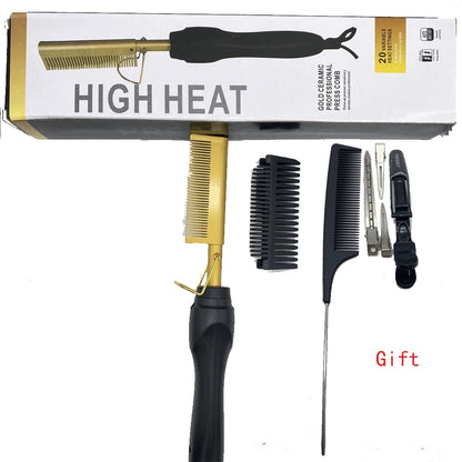 Hot Comb Hair Straightener Brush Copper Black 30cm