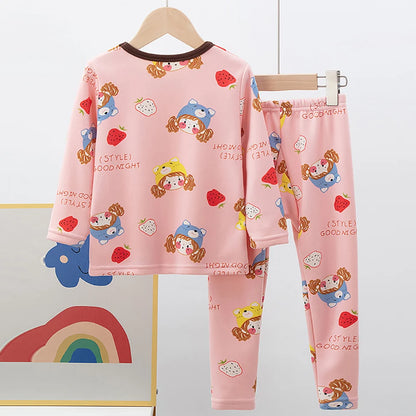 Children's Cartoon Printed Thick Warm Underwear Set
