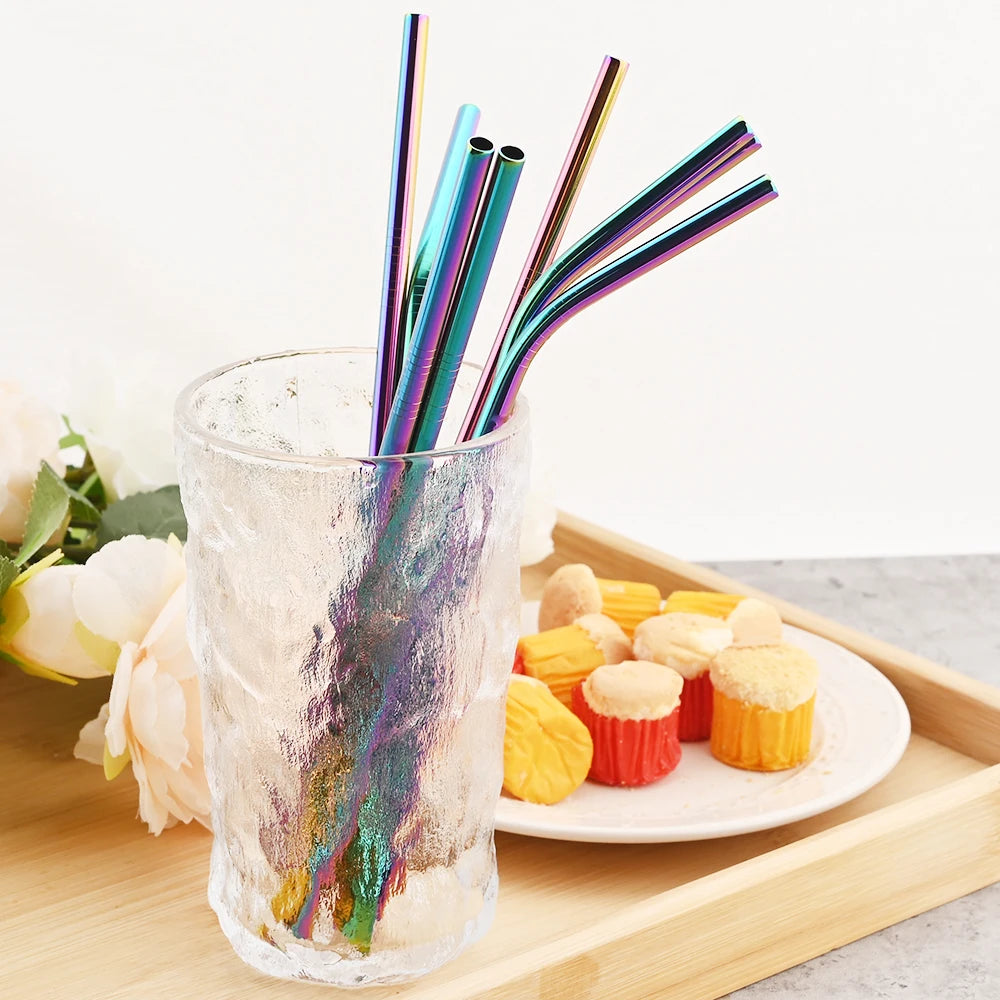 Colorful Metal Drinking Straws Set Stainless Steel