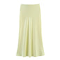 Vintage Satin Solid Long Skirt Women High Waist