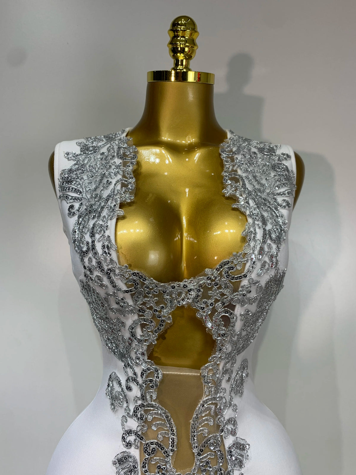 Sexy V Neck Cut Out Bandage Dress Silver Sequin White